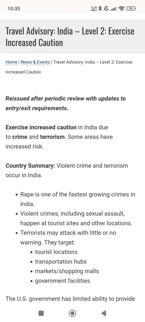 अमेरिका की ट्रैवल एडवाइजरी, भारत में महिलाएं न करें अकेले यात्रा रहे सतर्क