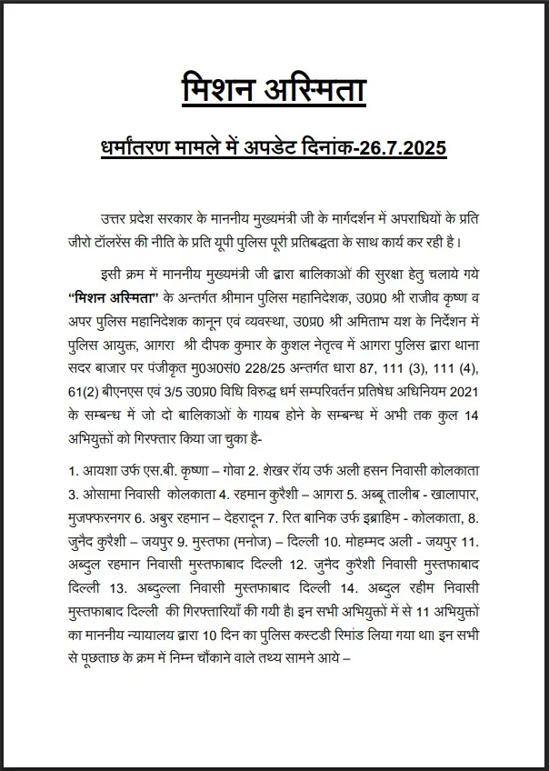 आगरा धर्मान्तरण गैंग का हुआ खुलासा- "मकसद 2050 तक पूरे भारत में इस्लाम फैलाना"