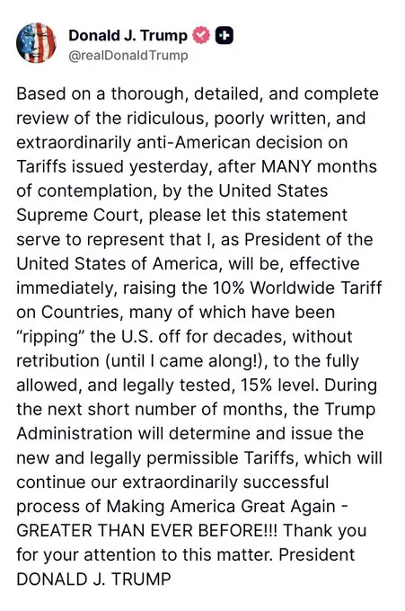 डोनाल्ड ट्रंप का नया दांव: SC के फैसले के बाद 10% वैश्विक टैरिफ लागू