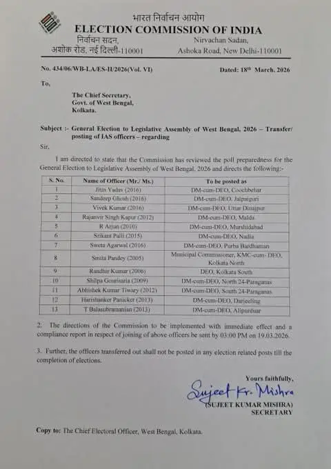 पश्चिम बंगाल चुनाव से पहले DM और KMC कमिश्नर हटाए गए