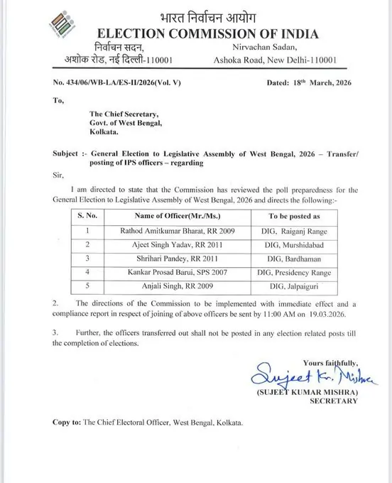 पश्चिम बंगाल चुनाव से पहले DM और KMC कमिश्नर हटाए गए